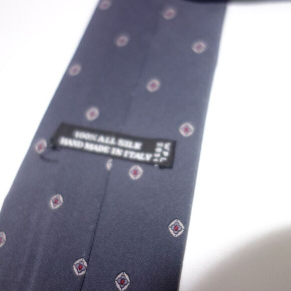 Vintage Mario Valentino 100% Italian Silk Men's Neck Tie Gray Blue Geometric - Picture 6 of 8